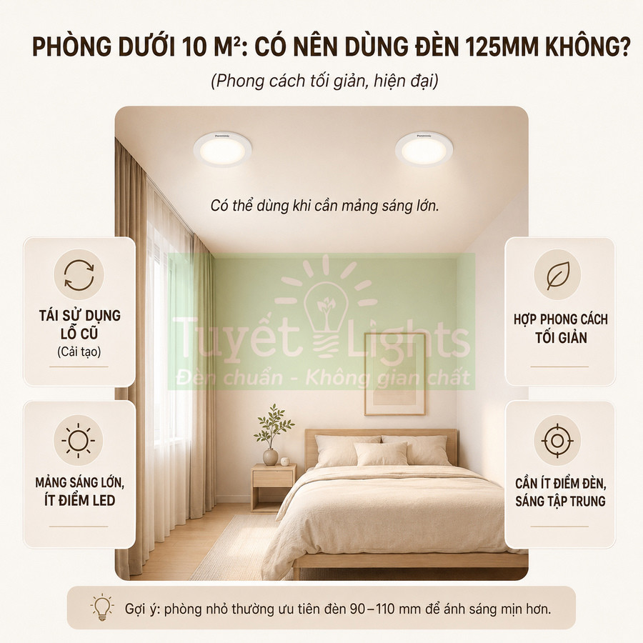 Đèn âm trần LED 125mm Tuyết Lights lắp trong phòng ngủ nhỏ phong cách tối giản, ánh sáng dịu và tập trung